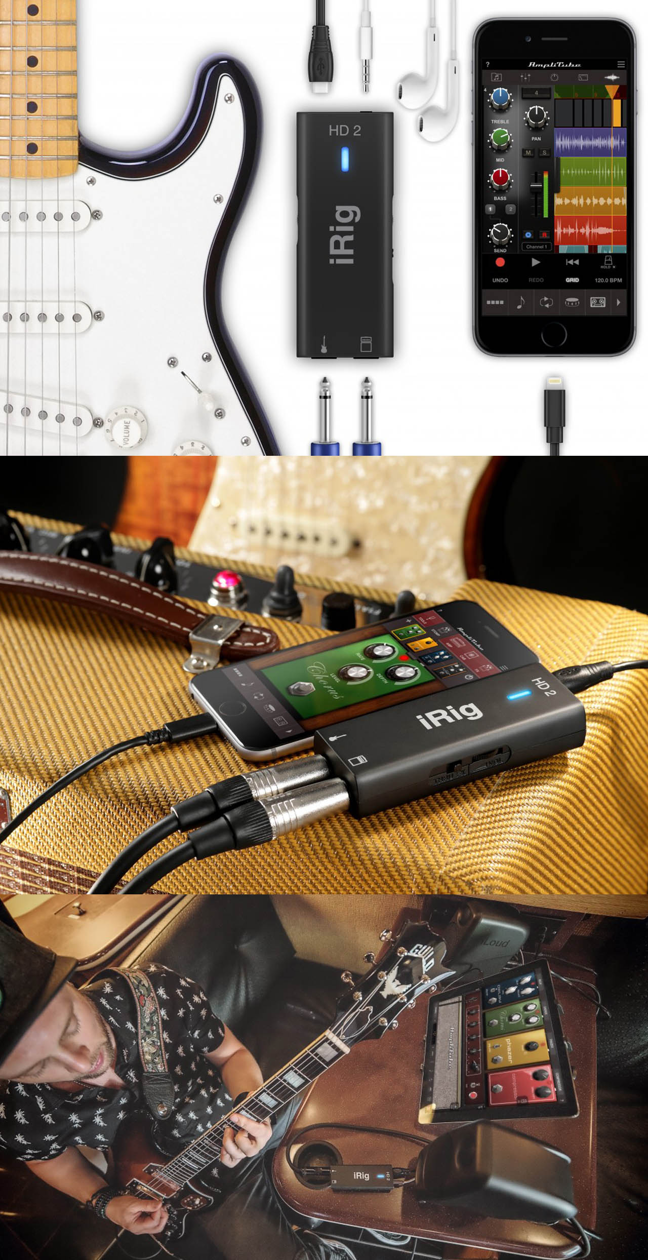 VOLUMEHD 2TREBLEMIDBASPAN SSENDChannel 1UNDOREDOGRID120.0 BPMHD 2iRigLoud