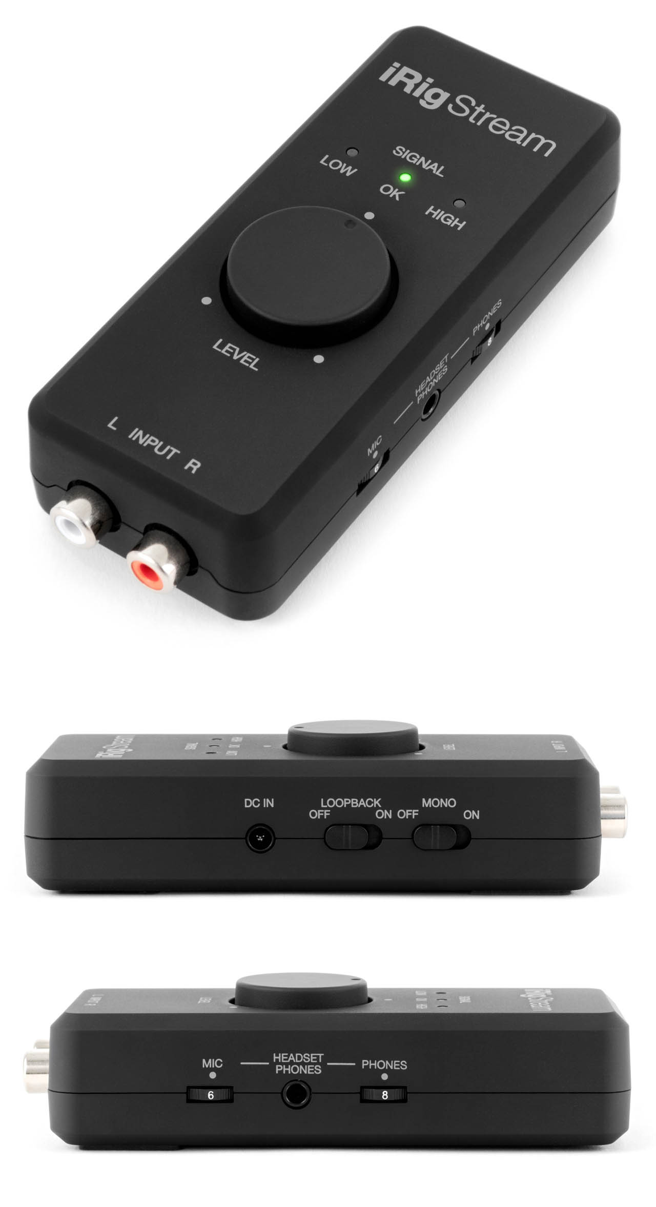 L INPUT RLEVELDC INiRig StreamSIGNALLOWOKHIGHMIC LOOPBACKMONOOFFON OFFMICHEADSETPHONESPHONES68111ON
