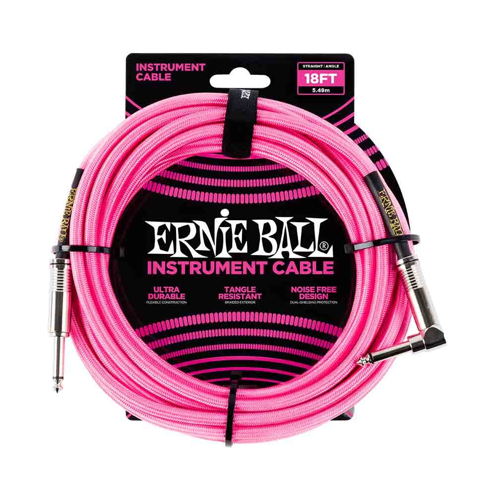 Ernie Ball Braided Instrument Cable Straight/Angle 18ft - Neon Pink 6083 樂器導線