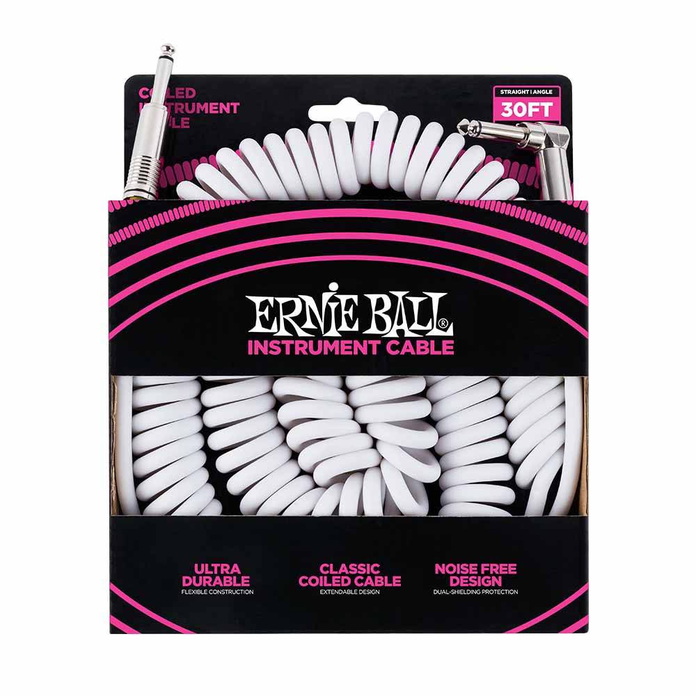 Ernie Ball Coiled Instrument Cable Straight/Angle 30ft - White 6045 樂器導線