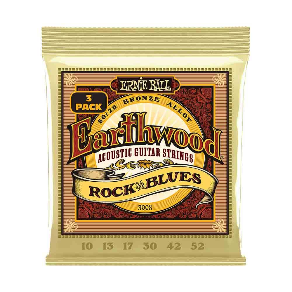 Ernie Ball Earthwood Rock and Blues w/Plain G 80/20 Bronze 3008 經典純粹 民謠吉他套弦 (3件組) 10-52