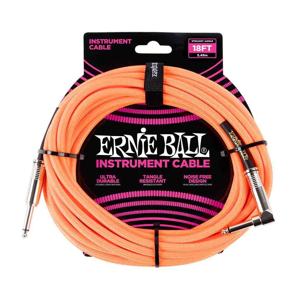 Ernie Ball Braided Instrument Cable Straight/Angle 18ft - Neon Orange 6084 樂器導線