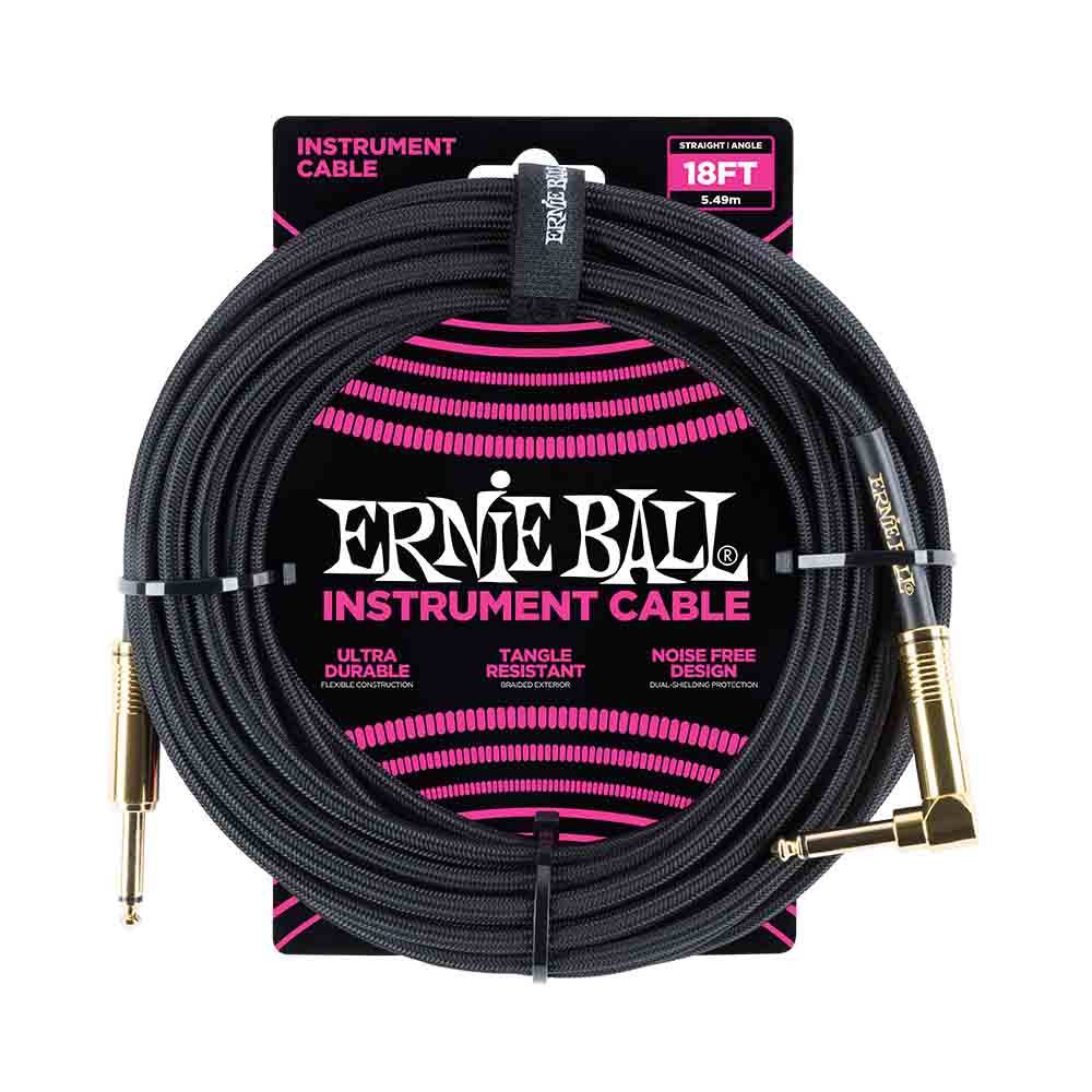 Ernie Ball Braided Instrument Cable Straight/Angle 18ft - Black 6086 樂器導線