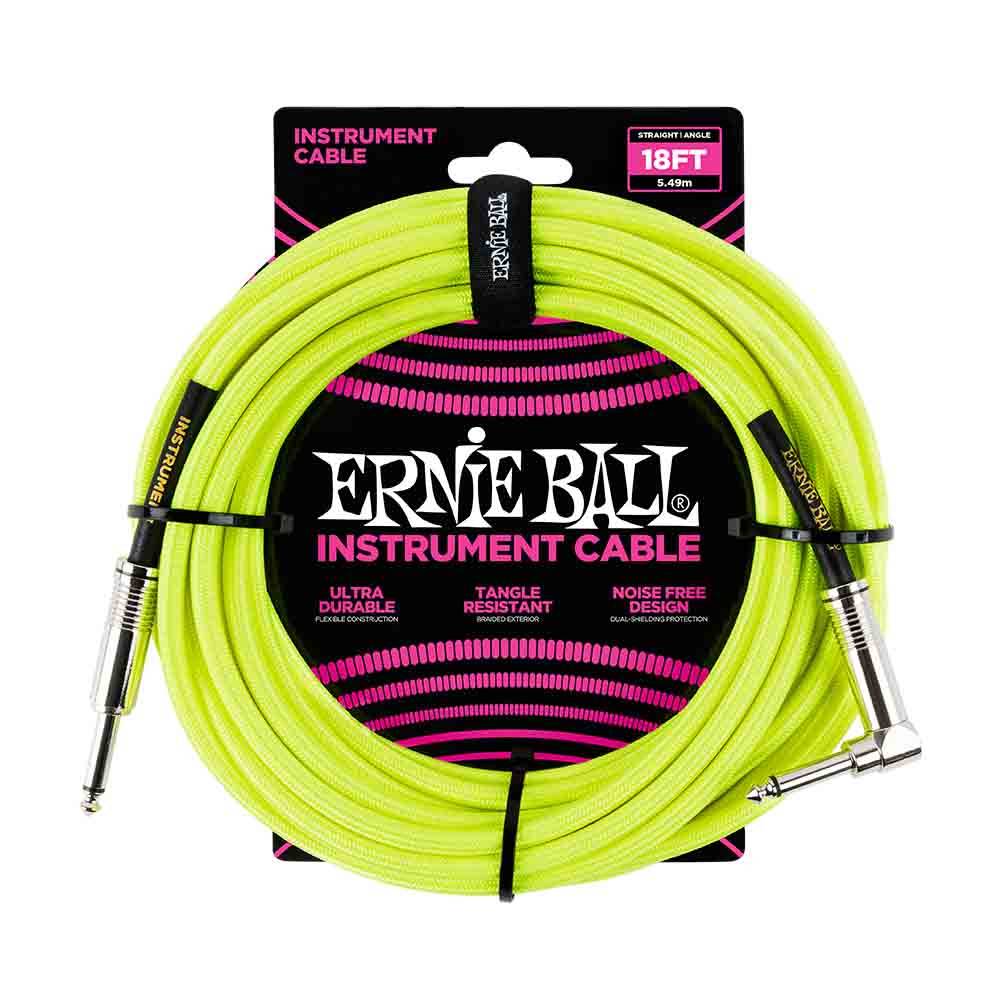 Ernie Ball Braided Instrument Cable Straight/Angle 18ft - Neon Yellow 6085 樂器導線