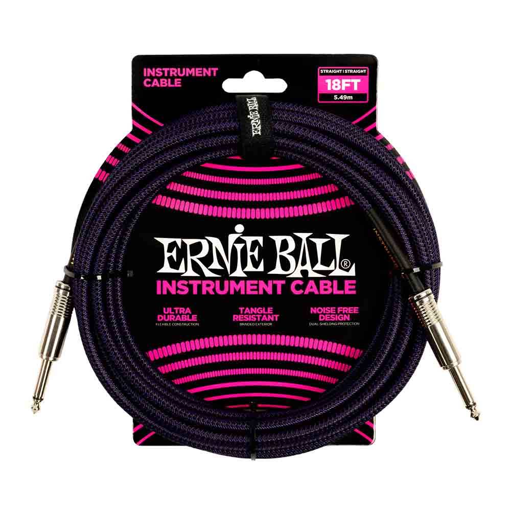 Ernie Ball Braided Instrument Cable Straight/Straight 18ft - Purple/Black 6395 樂器導線