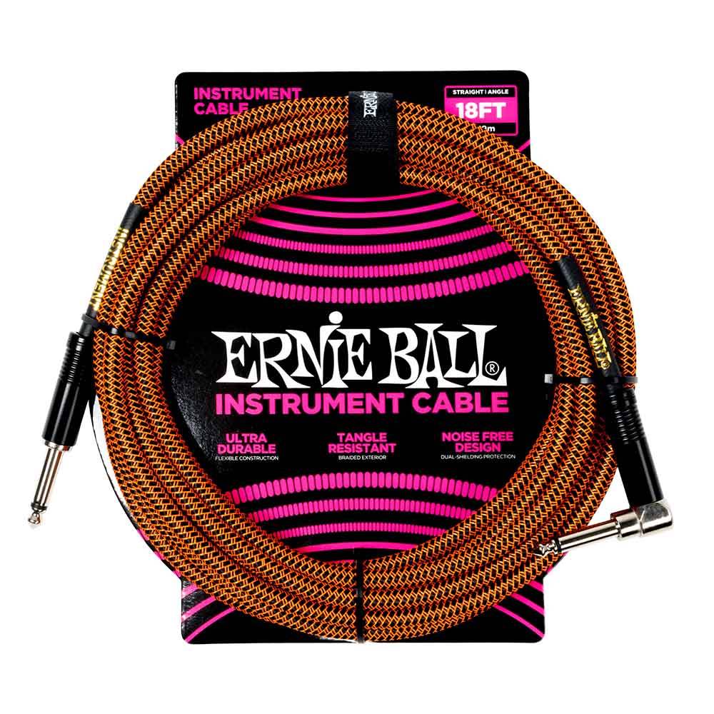 Ernie Ball Braided Instrument Cable Straight/Angle 18ft - Pumpkin Pie 6471 樂器導線