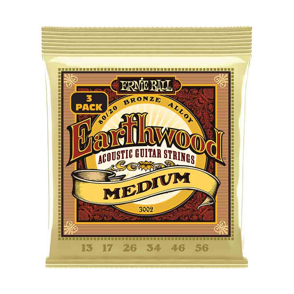 Ernie Ball Earthwood Medium 80/20 Bronze 3002 經典純粹 民謠吉他套弦 (3件組) 13-56