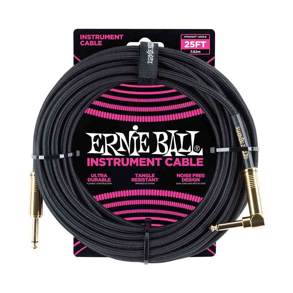 Ernie Ball Braided Instrument Cable Straight/Angle 25ft - Black 6058 樂器導線